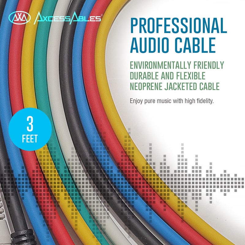 AXA AXCESSABLES AxcessAbles 1/4 (6.35mm) TS to 1/4 (6.35mm) TS Unbalanced Mono Multi-Color Patch Cables 6 Pack (3ft) Outboard Gear & Patchbay Studio Cables External Effects Digital Analog Effects - Image 4
